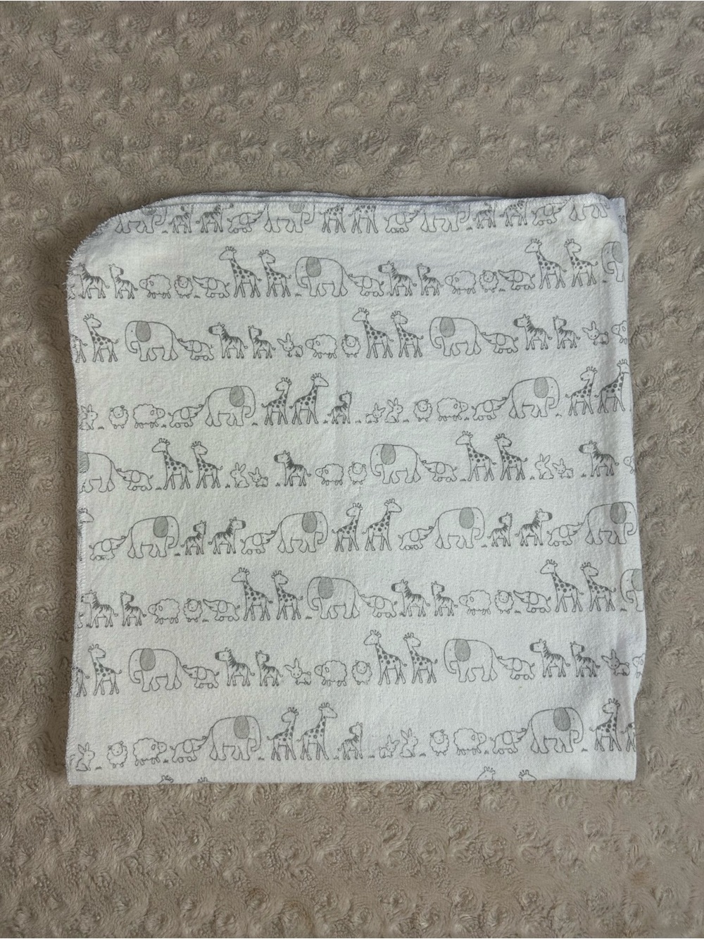 Circo Gray White Animals Parade Baby Receiving Blanket Flannel Elephant Giraffe